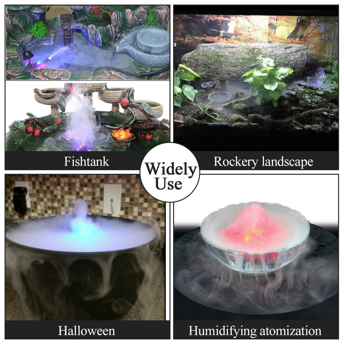 AGPTEK Mist Maker Fogger Water Fountain Pond Fog Machine Atomizer Air Humidifier with 12 LED Light Color Change for Office Home Room Car, Black