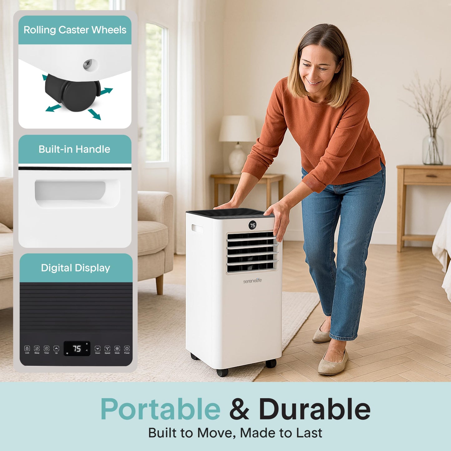SereneLife 10,000 BTU Portable Air Conditioner and Heater, Small AC with Dehumidifier and Fan, Wifi Function, Mini AC Unit with 450 Sq. Ft. Coverage, Includes Remote Control and Window Mount Kit