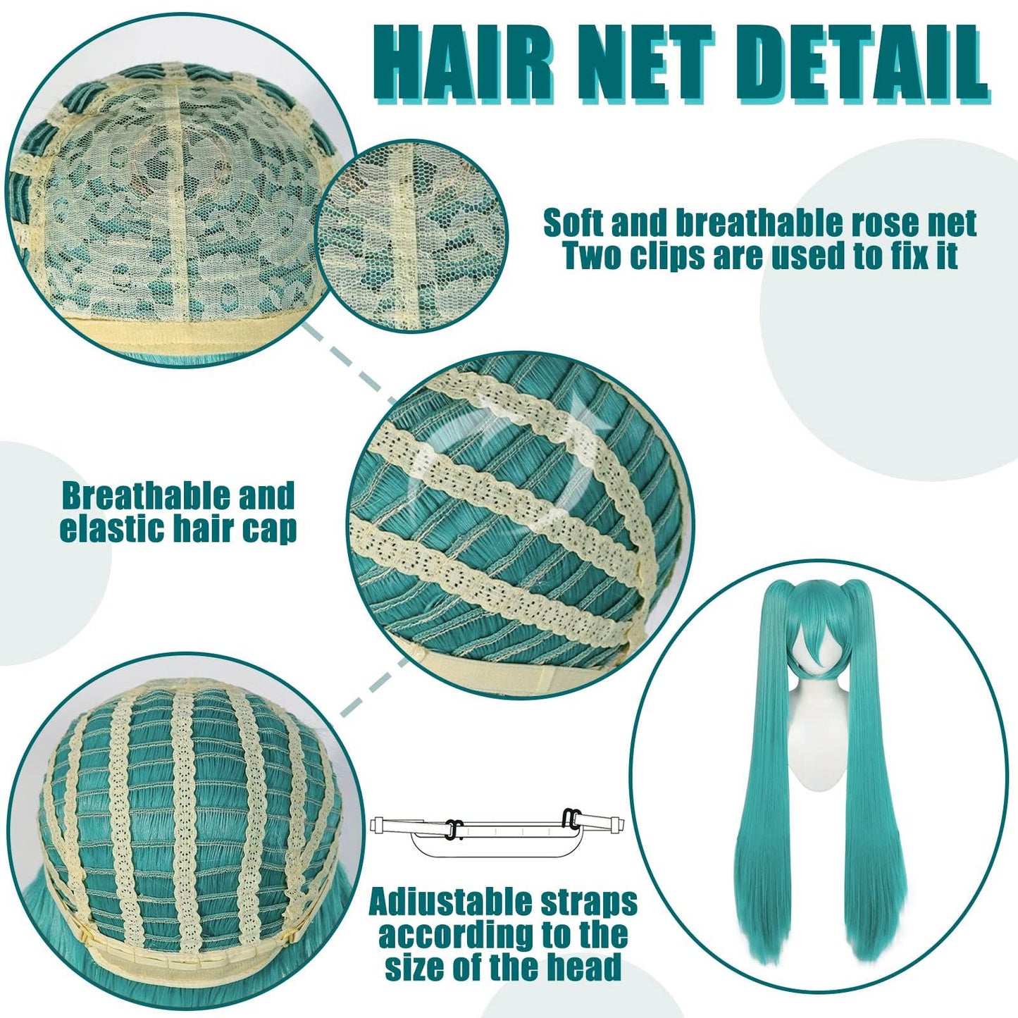JoneTing 120CM/47inches Green Wigs?+Hair Cap? Long Greenish Wig with 2 Ponytails for Women Long Straight Green Wigs with Bangs f