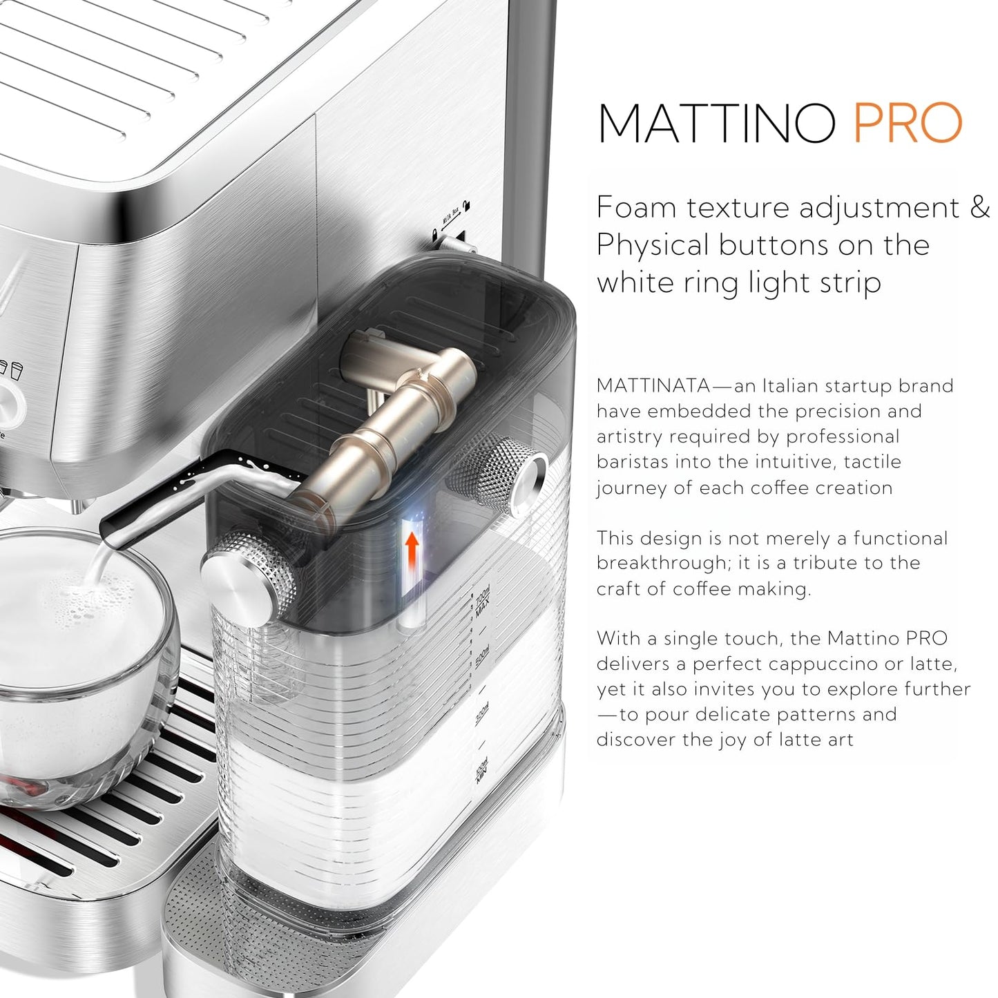 MAttinata CM1632 Cappuccino Machine 20 Bar, Professional Espresso Machines Coffee Maker for Home with Automatic Milk Frothering System, Barista Compact Latte Maker for Coffee Lovers, Stainless Steel