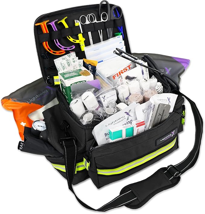 Lightning X Products Lightning X Mid-Sized First Responder EMT Bag | LXMB25 Fully Stocked w/ 240+ Aid, EMS & Trauma Suppli...