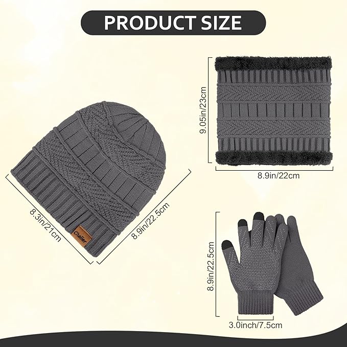 Winter Hats for Women Beanie Hat Warm Thick Knit Skull Cap Hat and Scarf Gloves Sets