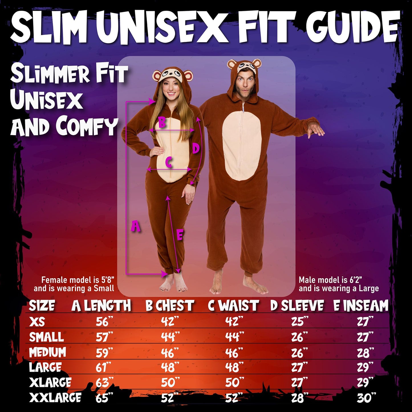 Funziez! Slim Fit Adult Onesie - Animal Halloween Costume - Plush Fruit One Piece Cosplay Suit for Women and Men