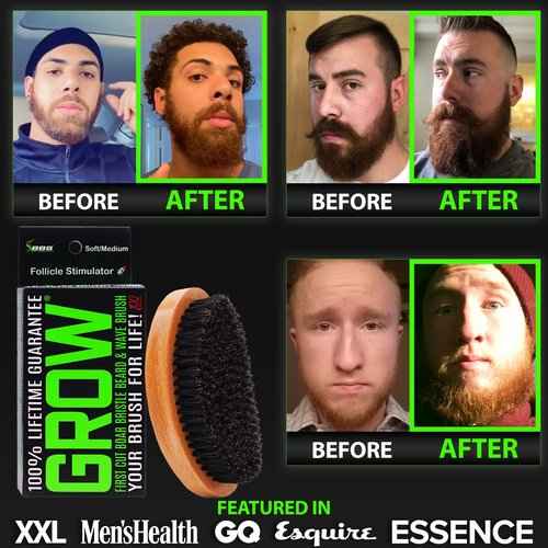 Beard Growth Kit w/GROW XXL Beard Oil/Serum for Facial Hair Growth for Men + 100% Lifetime Replacement Boar Bristle Brush + 2X Thickening Biotin Mustache Wax & Balm for Men - Formulated in America