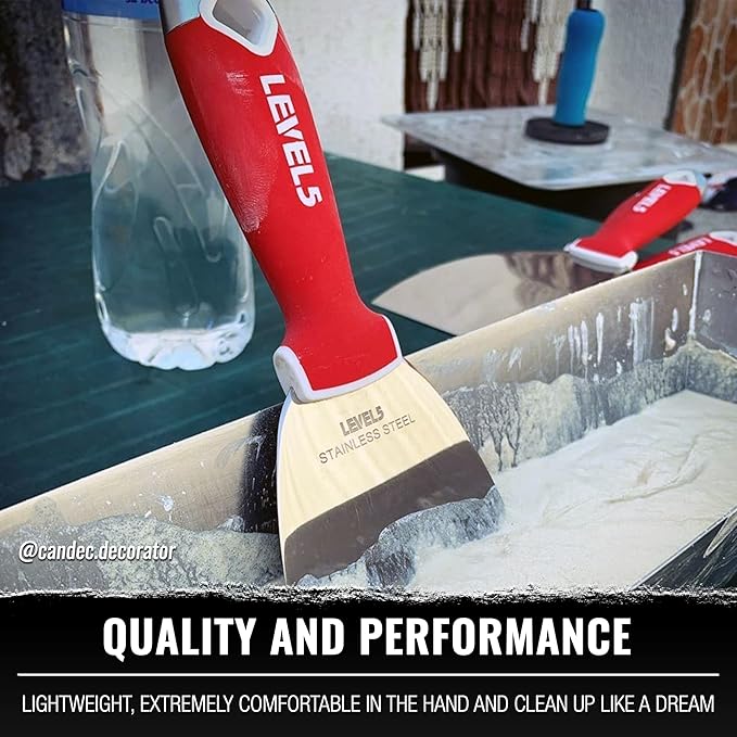 3" Soft-Grip Stainless Steel Drywall Joint Knife - LEVEL5 | Pro-Grade | Comfortable Finishing Hand Tool | Metal Hammer End | Sheetrock Gyprock Plasterboard Mud | 5-139