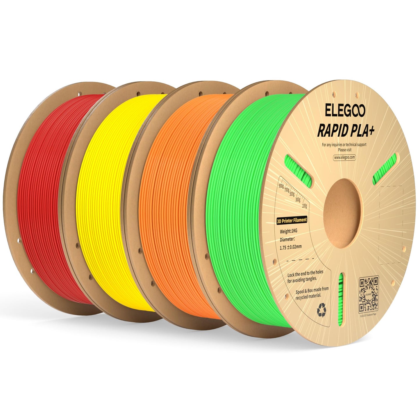 ELEGOO Rapid PLA Plus Filament 1.75mm Bundle 4KG, PLA+ 3D Printer Filament for Fast Printing, Dimensional Accuracy +/- 0.02mm, 4