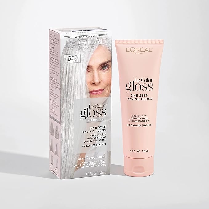 L'Oreal Paris Le Color Gloss One Step Toning Gloss, In-Shower Hair Toner with Deep Conditioning Treatment Formula for Gray Hair, Silver White, 1 Kit