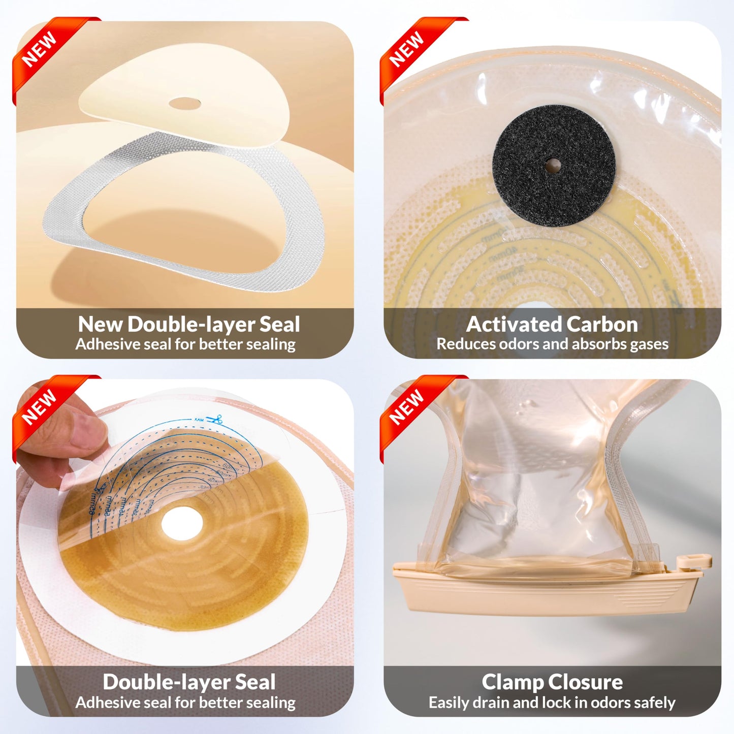 100 PCS Colostomy Bags, 15mm-65mm Ostomy Supplies, One-Piece Ostomy Bags Drainable Pouches with Closure for Lleostomy Stoma Care, Cut-to-Fit