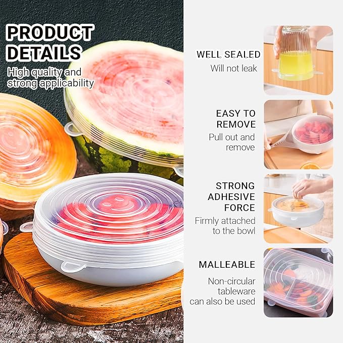 4 Pack 4.5in Reusable Silicone Stretch Lids, Silicone Bowl Covers for Food Storage, Universal Stretchable Lids for Containers Produce, Elastic Expandable Seal Cover, Microwave Freezer Safe