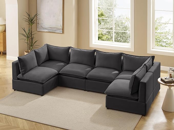VANOMi Modular Sectional Sofa, Fully Modular Convertible Sleeper Sectional Couch with Reversible Chaise, 6 Seater for Living Room