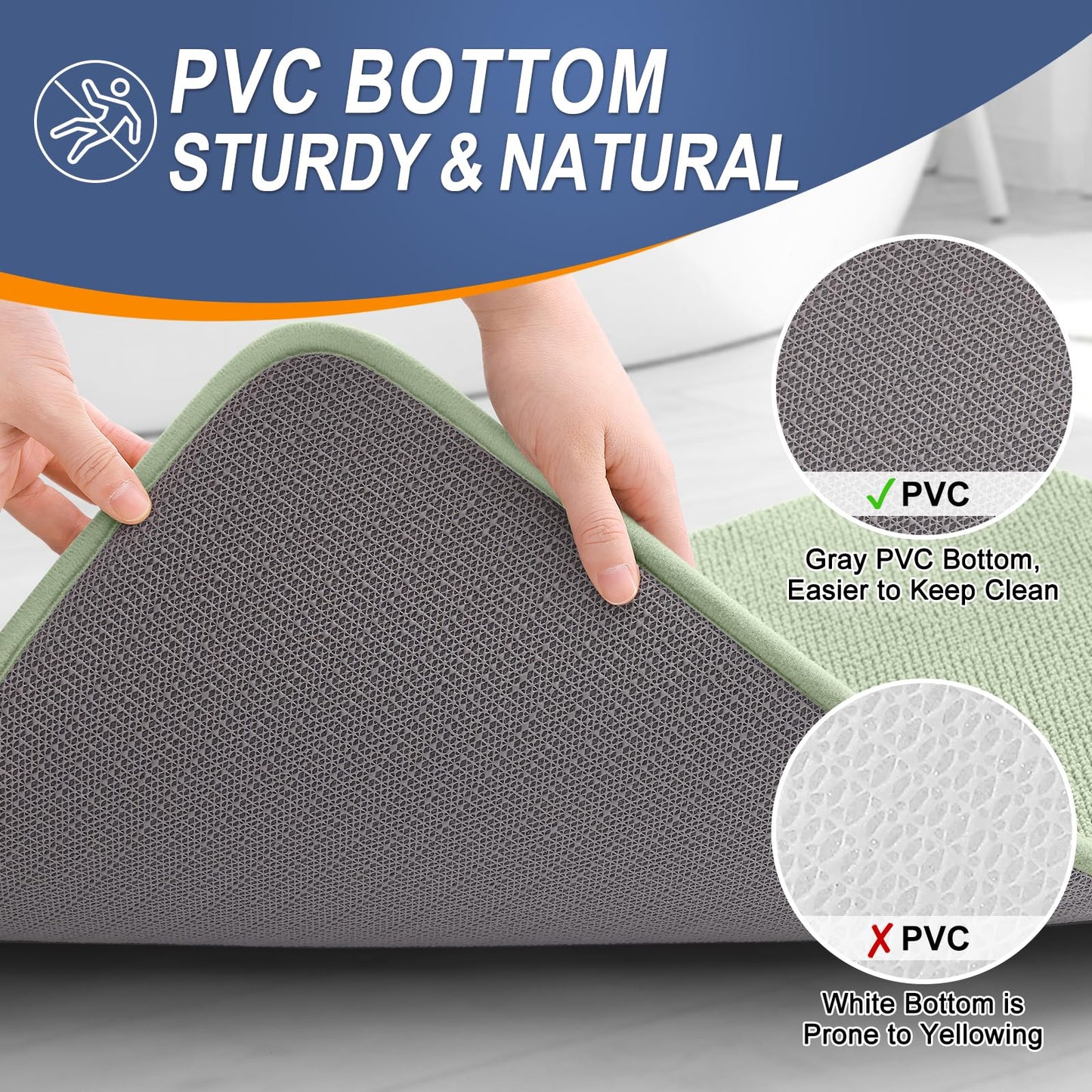 OLANLY Thick Memory Foam Bath Mat Rug 30x20, Extra Soft Absorbent Bathroom Rug, Quick Dry Bath Mats, Non-Slip, Machine Washable Carpet for Bathroom, Tub and Shower, Home Decor Accessories, Sage Green