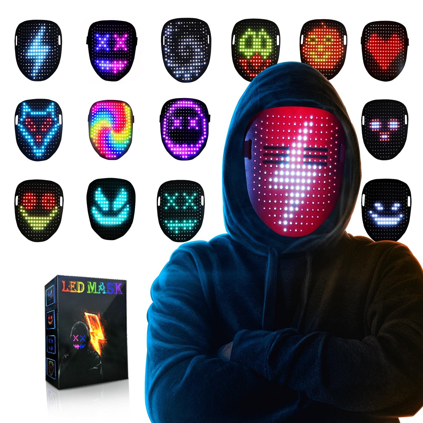 QAQ LED Mask Light Up Mask with Gesture Sensing, Cool Stuff Toys Gifts for Boys Girls, Cool Toys Gifts for Halloween Costumes Christmas Birthday Party