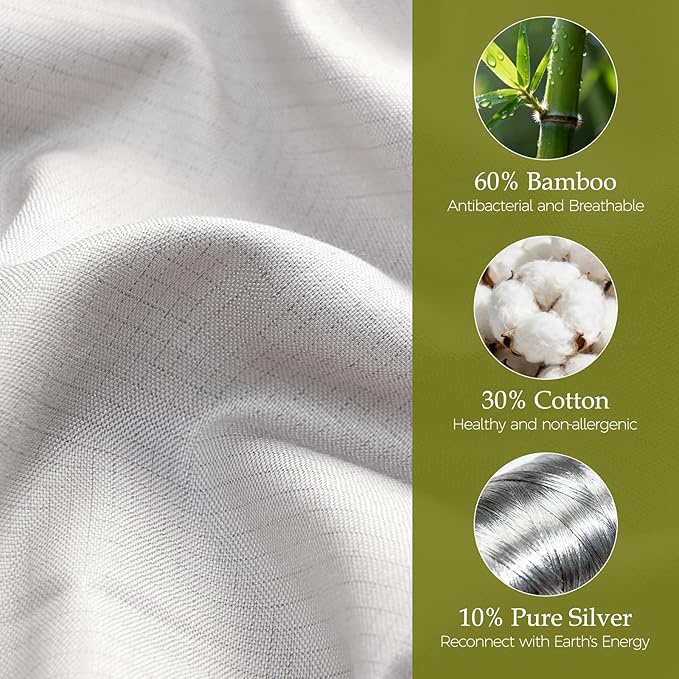 MURT Grounding Sheets for Better Sleep, Luxuriously Soft & Cooling, 60% Viscose Derived from Bamboo, 30% Cotton,10% Pure Silver Fiber Sheet, Gray Queen Size