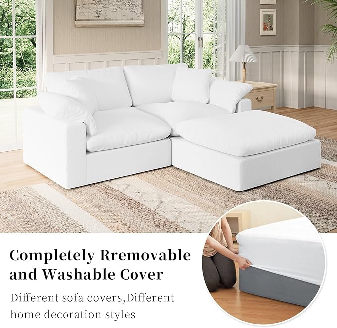 Intuition Decor Modular Sectional Sofa Cloud Couch,Down Filled Comfy Cloud Modern Sofa,White Linen L Shape Oversized Couch Cushion Covers Removable for Living Room