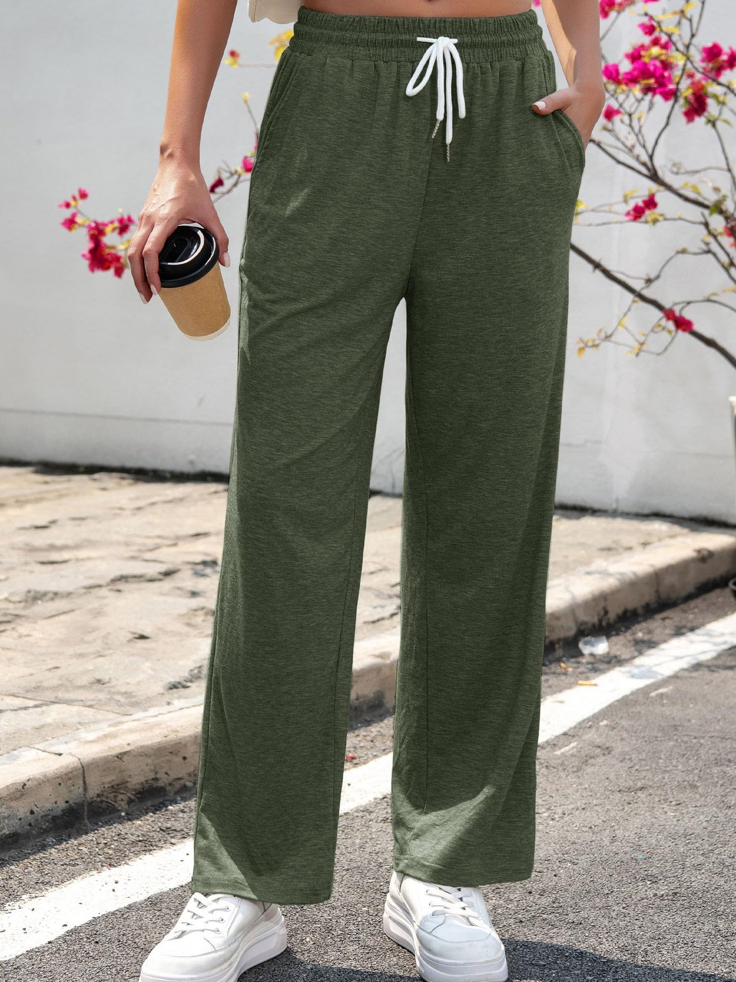YGOODM Women's Casual Pants 3 Pack - High Waist Wide Leg Bottoms Drawstring Summer Pants with Pockets