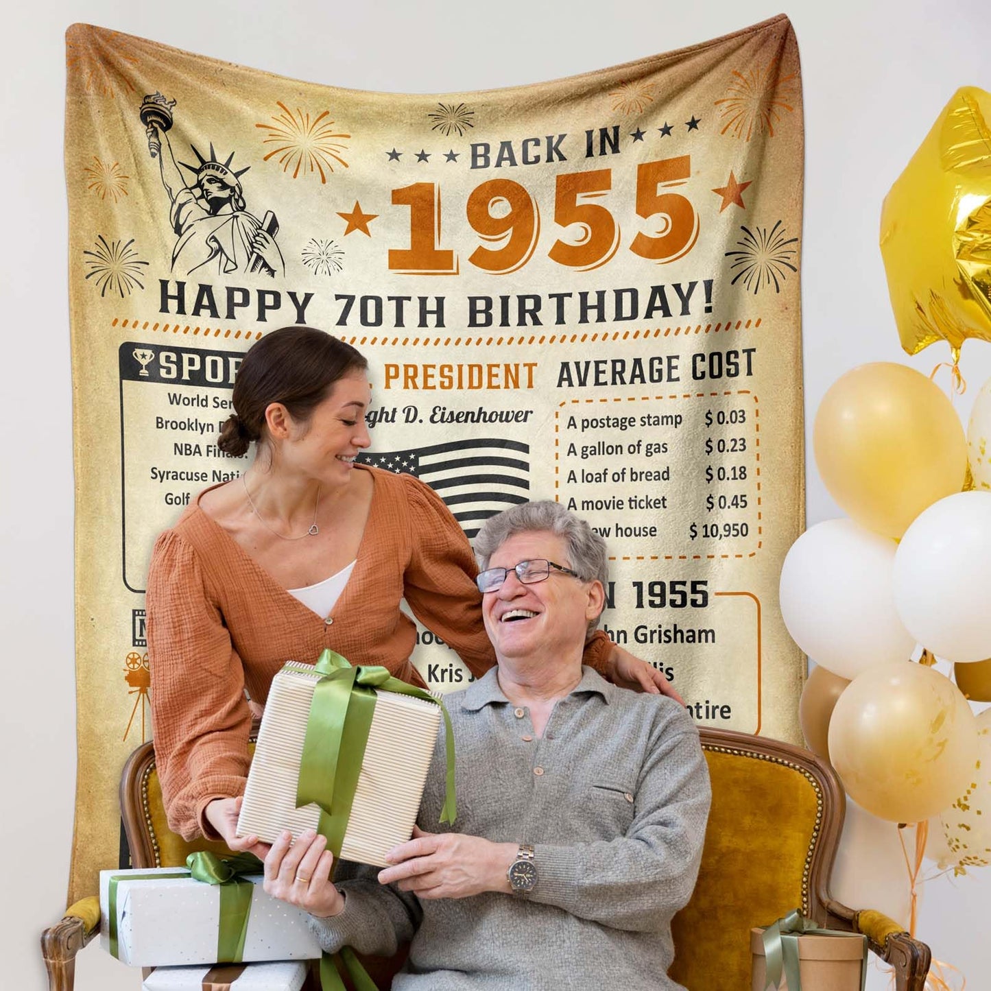 70th Birthday Gifts for Women/Men/Mom/Dad, 70 Year Old Birthday Gift for Men, Gifts for 70 Year Old Woman/Man, 70th Bday Gift Ideas, 1955 Bday Decoration for Woman/Man Throw Blanket 60x50 Inch