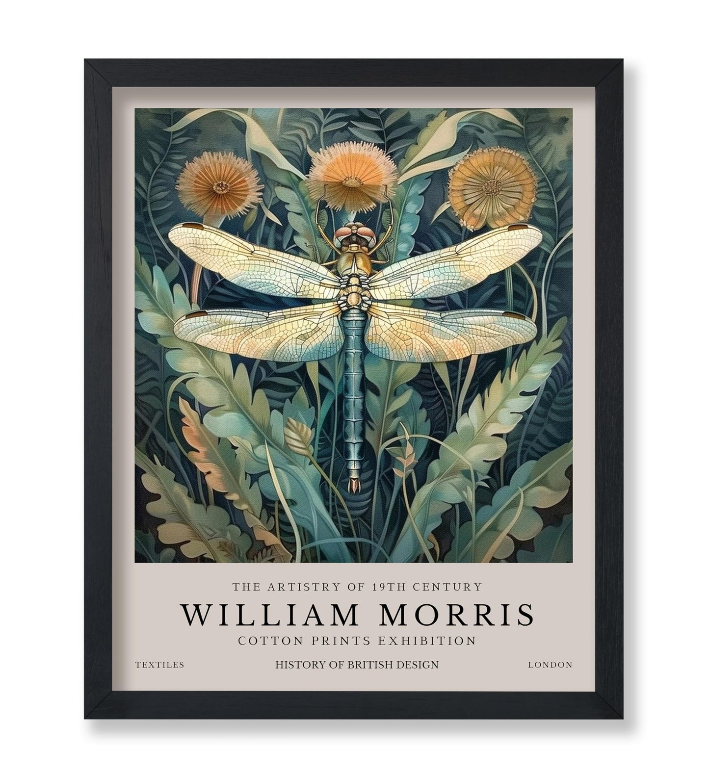 Monem Art Dragonfly Print - William Morris Poster - Botanical Art - Floral Exhibition Wall Design - Flower & Animal Art - Aesthetic Office or Bedroom Wall Decor - 8x10 UNFRAMED Wall Art