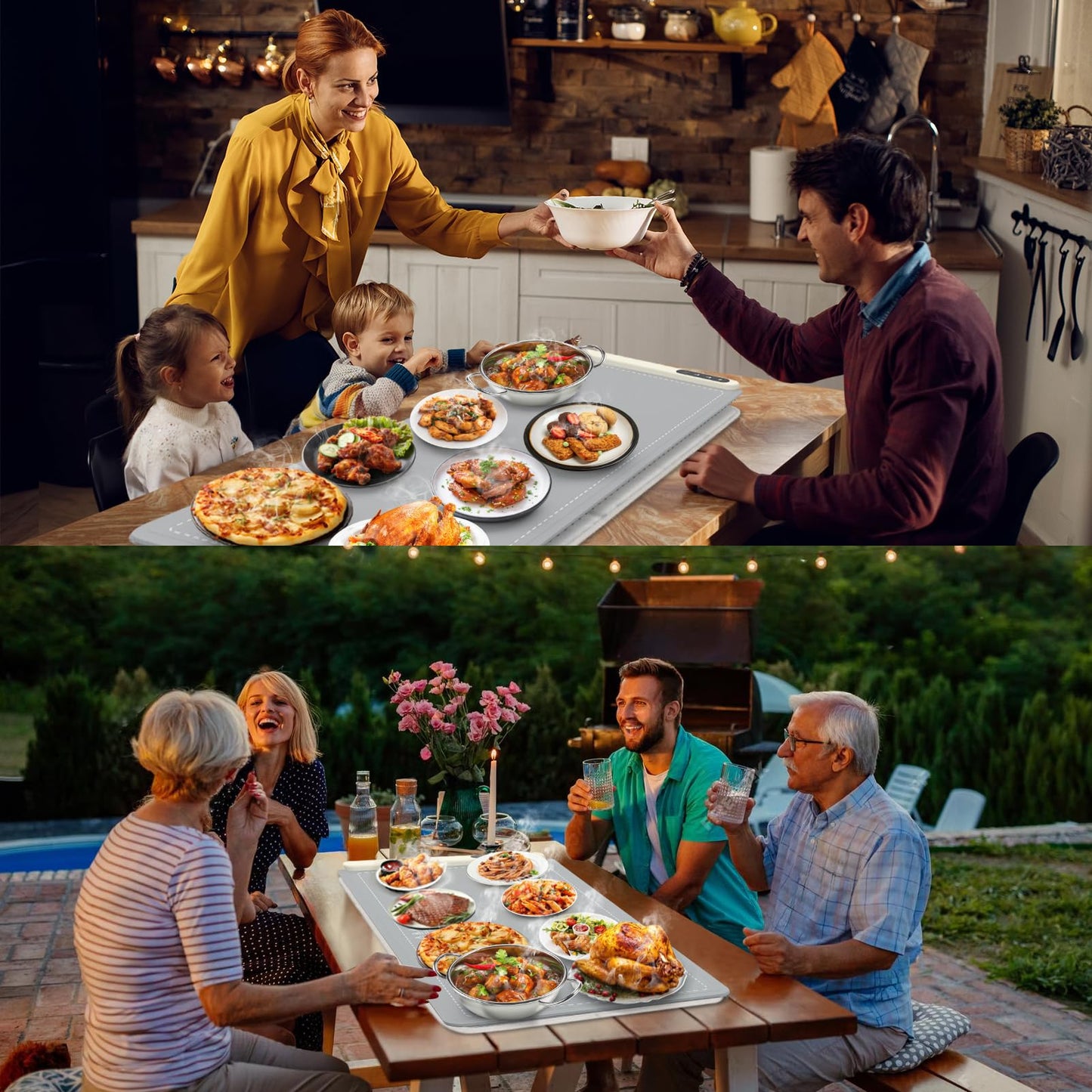 FYY Extra Large Warming Mat for Food with Heat Resistant Pad, Prevent Countertop Cracks, Keep Meal Warm, Rapid and Full Surface Heating, 6 Temp Settings, 6H Timer, Rollable Portable Food Warmer, Grey