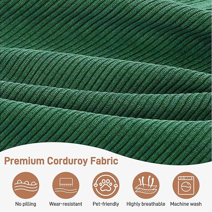 Folding Convertible Sofa Bed with 3 Pillows, 79 " Corduroy Boneless Couch with Armrest Pockets, Lounge Loveseat Sleeper with Pull Out Bed, Memory Foam Compressed Sofa for Living Room Bedroom, Green