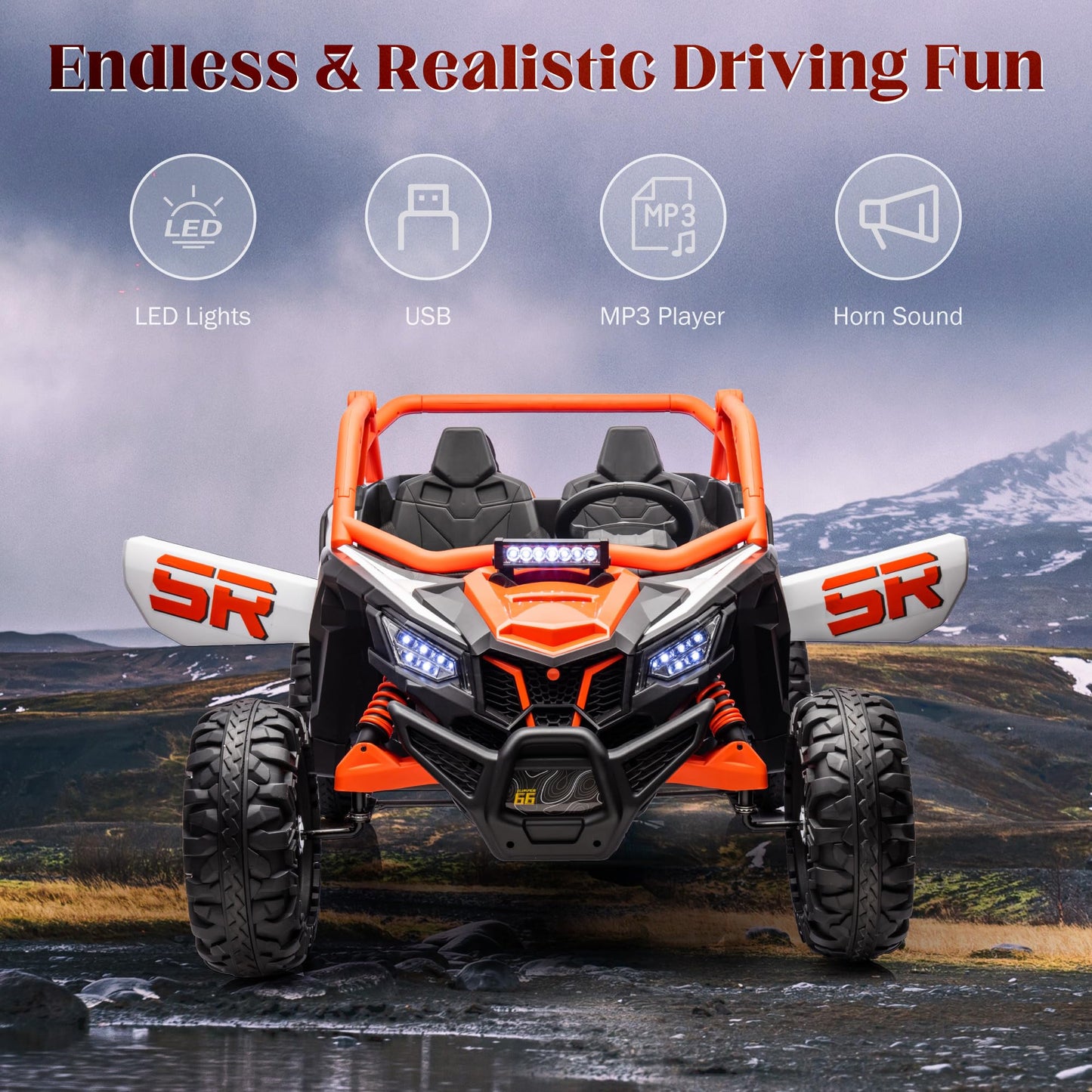 Kids Car Ride on Toys 24V10A UTV w/Remote Control,2x200W Motors Power Wheels,Battery Powered Kids Electric Vehicles for 3-8 Years Boys Girls -Orange