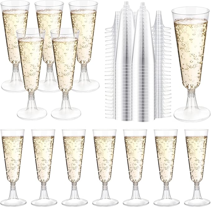 SUREHOME Plastic Champagne Flutes 200 Pack Champagne Glasses Disposable Mimosa Glasses 5 Oz Crystal Clear Plastic Flutes f...