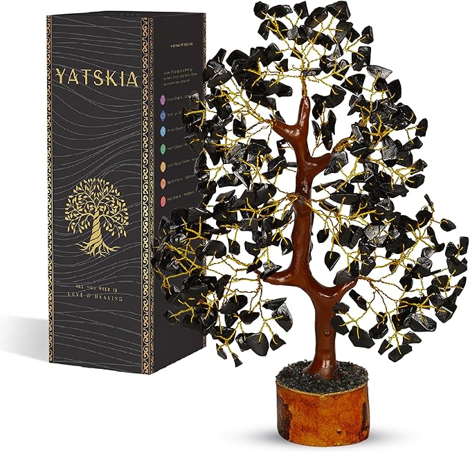 YATSKIA Black Tourmaline Crystal Tree, Gemstone Tree Home Office Decor, Spiritual Decor, Crystal Gifts