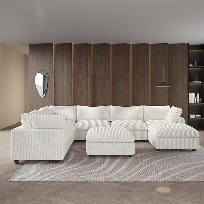 Cloud Modular Sectional Couch,157" Oversized 8 Seater Living Room Seats,U Shaped Sofa Couch with Storage Ottoman,Plush Convertible Sectional with 2 Chaise,Sofa Covers Washable&Replaceable (Beige)