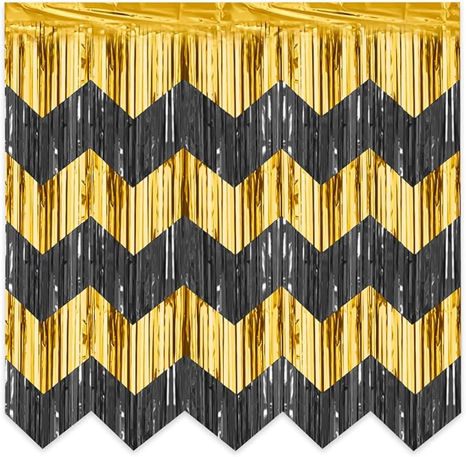 LERCTH Black Gold Chevron Fringe Curtain Backdrop (Pack of 6) | 78.74in x 19.69in Wave Fringe Curtains for Party Decoratio...