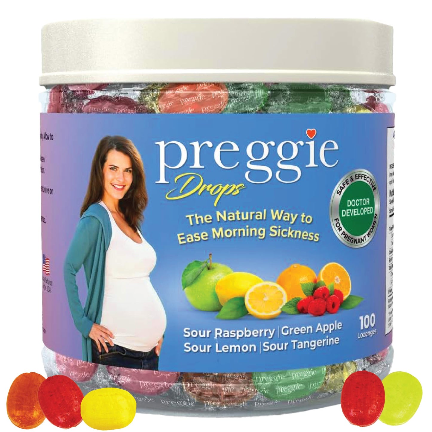 Preggie Pop Drops Pregnancy Nausea Relief Morning Sickness Candy with Essential Oils for Pregnant Women – Flavor Variety Pack, 100 Count