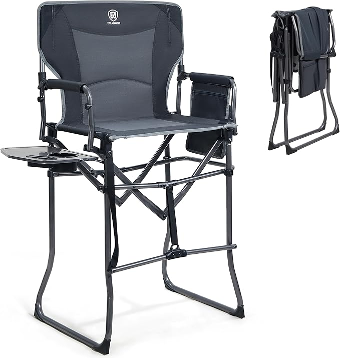 EVER ADVANCED Portable 30.7" Seat Height Tall Folding Camping Chair Directors Chair High Foldable Bar Stool with Side Tabl...