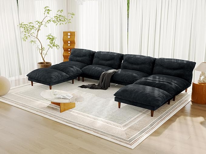 DreamDashio Futon Sofa Bed, 4 in 1 Multi-Functional Futon Couch with Adjustable Backrest, Convertible Sleeper Sofa Bed and Recliner Lounge, Loveseat for Living Room, Apartment, Office, 3 Sets, Black
