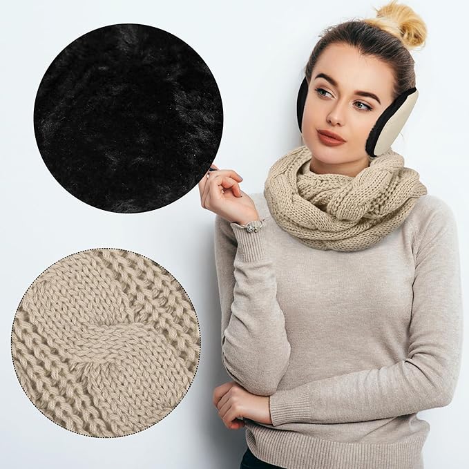 Aneco Winter Warm Sets Knitted Scarf Beanie Hat Touch Screen Gloves and Winter Ear Warmer for Men or Women