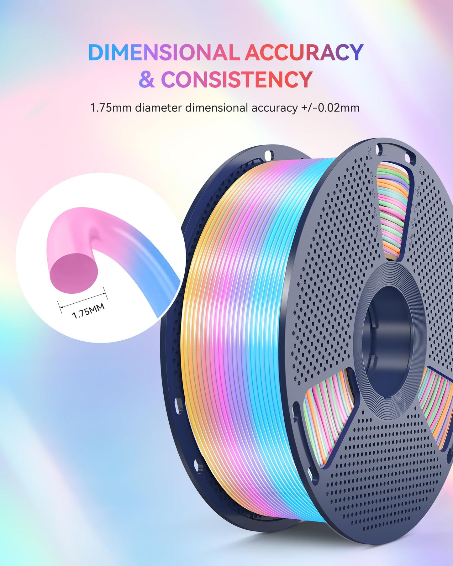 SUNLU Silk Rainbow PLA Filament 1.75mm, Multicolor Gradient 3D Filament, Neatly Wound Shiny Silk 3D Printer Filament, Dimensional Accuracy +/-0.02mm, 1KG Spool(2.2 lbs), Rainbow Silk 04
