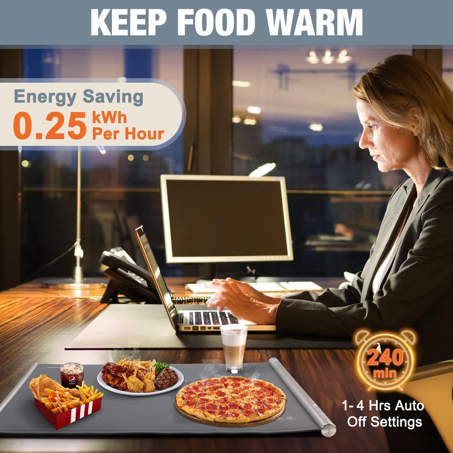 HAUSHOF Warming Mat for Food, Electric Extra Large Food Warming Mat for Countertop, Fast Heating Warming Tray for Buffets Party, 3 Level Temperature Heating Mat, Rollable, Portable, Auto Off