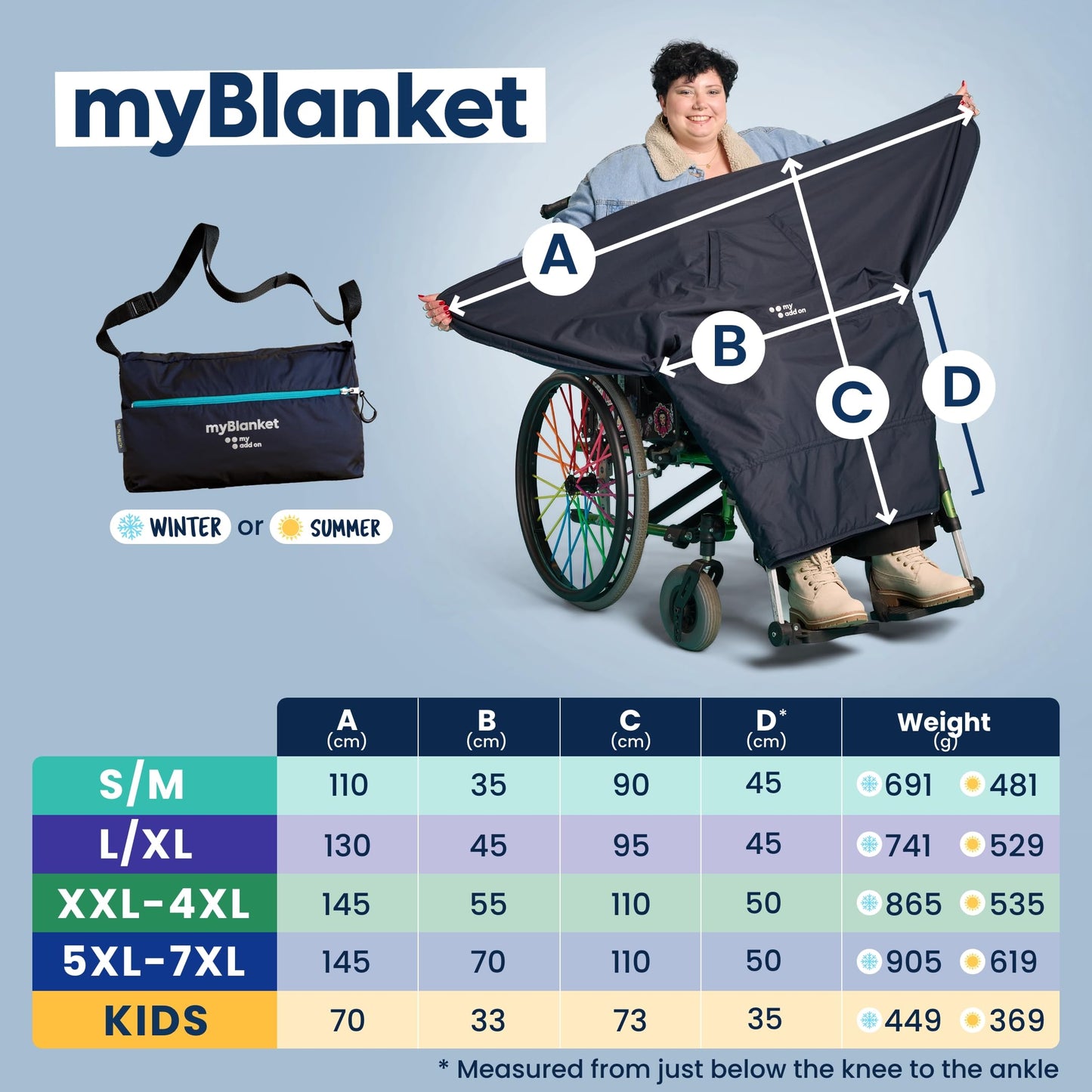 MyBlanket Winter, Compact Wheelchair Cozy with Warm Fleece Lining, Wind & Waterproof, Remain Seated, Leg Protection Rain Cover, for Manual & Electric Wheelchair Users, Powerchair, Mobility Scooter