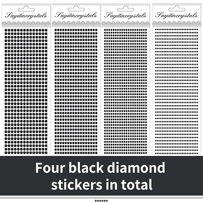 Black Face Gems Eye Jewels Rhinestones Crystals Stickers 3/4/5/6mm with Rhinestones Stickers for Face, Stick on Body Jewels Makeup Glue for Face Eye Hair Nails Make up and Craft Decor 3090PCS