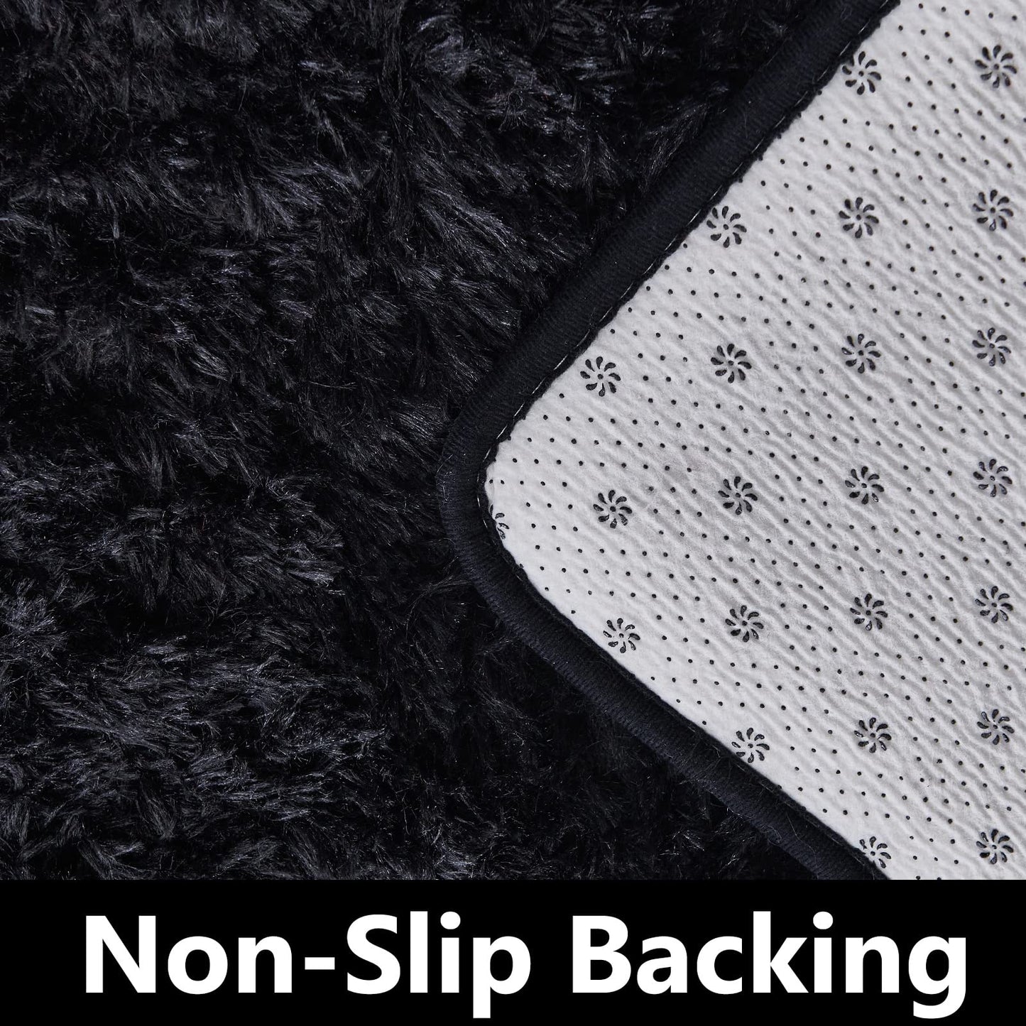 TABAYON Shag Area Rug, 4'x6' Black Indoor Ultra Soft Plush Rugs for Living Room, Non-Skid Modern Nursery Faux Fur Kids Room Home Decor