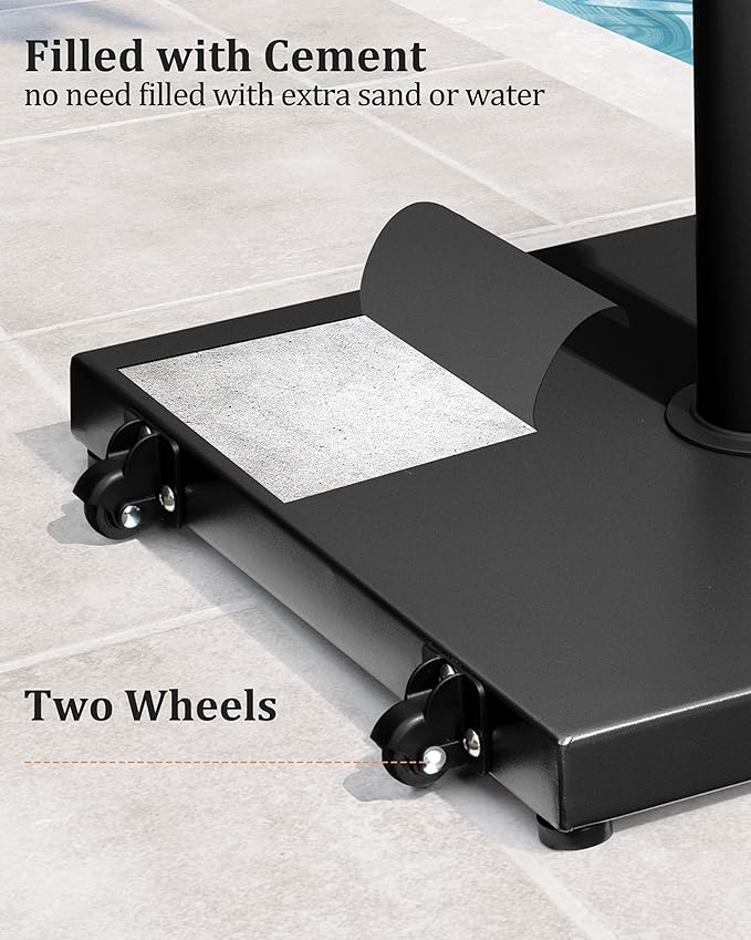 JOINHOM 42lbs Patio Umbrella Base with Wheels - Heavy Duty Outdoor Patio Market Umbrella Stand for Deck with Rollers, Poolside, Balcony, Wind-Resistant Design, Black