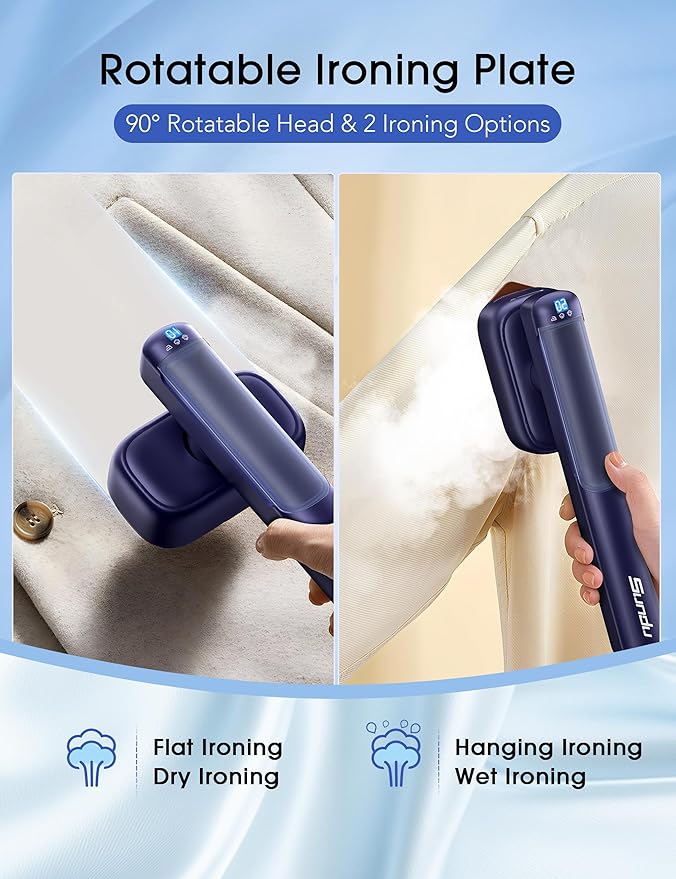 Travel Steamer for Clothes,110-240V Portable Iron,15s Heat Up,Steamer ＆ Iron 2 In 1 Handheld Garment Steamer Irons, Travel Size,Large Ceramic Heat Panel,for Global and Europe