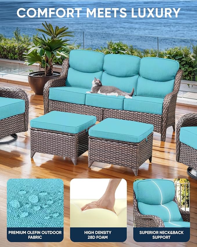ACTREST Luxury 24x24x6 Inch Smile Outdoor Cushions - 1 Set Deep Seat Water-Resistant Patio Furniture Replacement Cushion for Wicker Wood Metal Chair Glider Rocker Loveseat Sofa - Turquoise