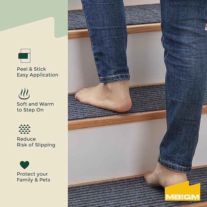MBIGM Non-Slip Carpet Stair Tread Mat 30" x 30" Landing Rug-Matching Mat Non-Skid Safety Rug Slip Resistant - Light Gray