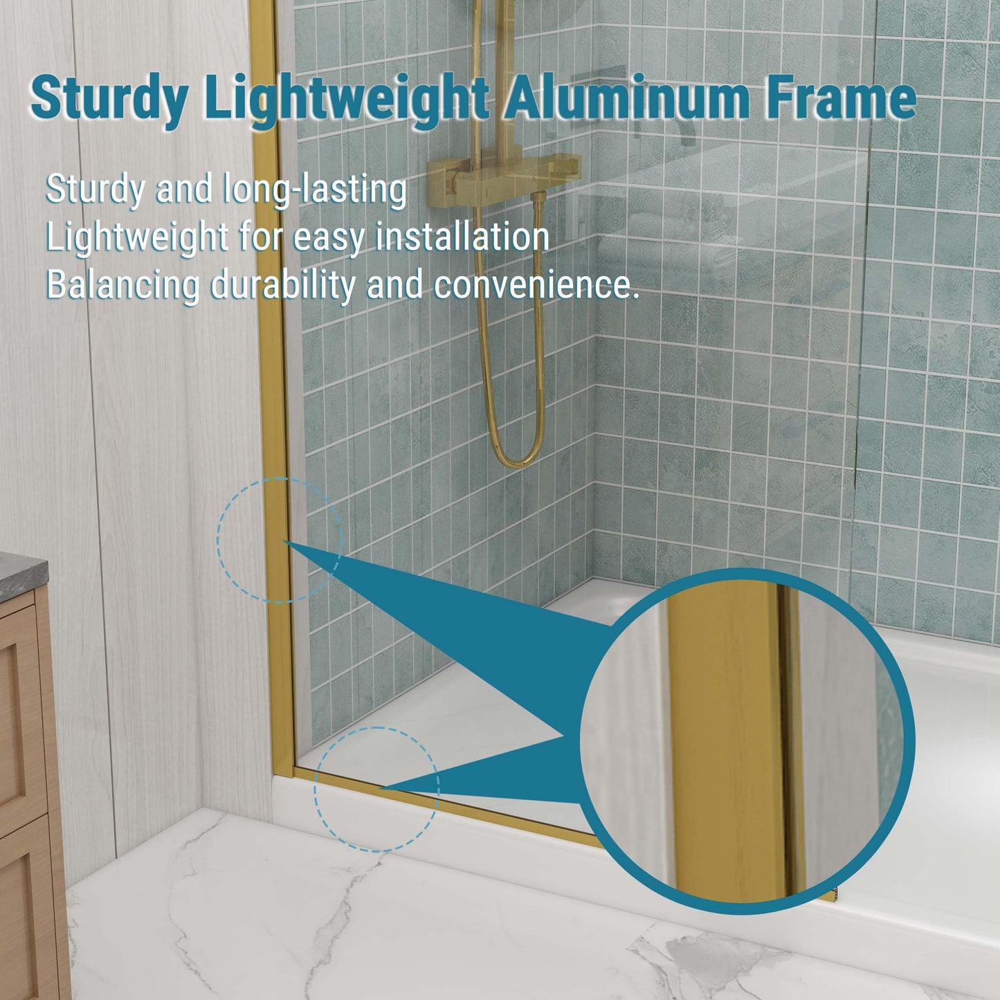 Sunrosa 32"×76" Shower Glass Panel,8mm Thick Glass Shower Panel,Brushed Gold Semi-Frameless Bathroom Shower Glass, Easy to Clean