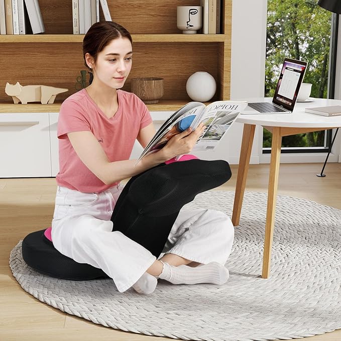 Giantex Floor Chair for Adults, Floor Gaming Chair with 5-Level Adjustable Backrest and 14 Headrest Positions, Breathable Mesh Cover, Seating Lounge Chair for Reading, Meditation, Watching TV (Pink)