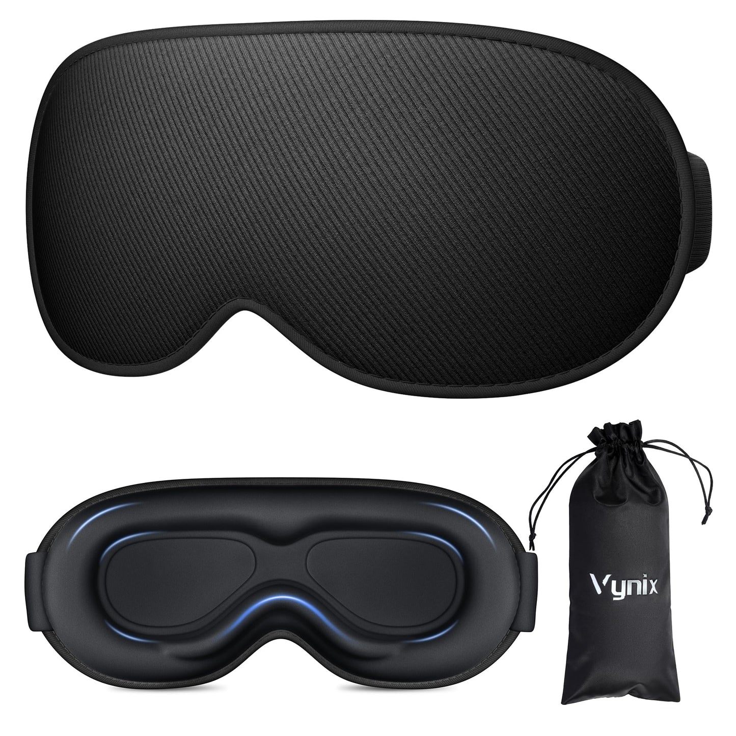 Vynix Sleep Mask for Men Women - 100% Blackout Eye Masks for Sleep, Zero Pressure 3D Sleeping Mask, Adjustable Light Blocking Eye Cover Blindfold for Travel, Nap, Night Work, Office - Black