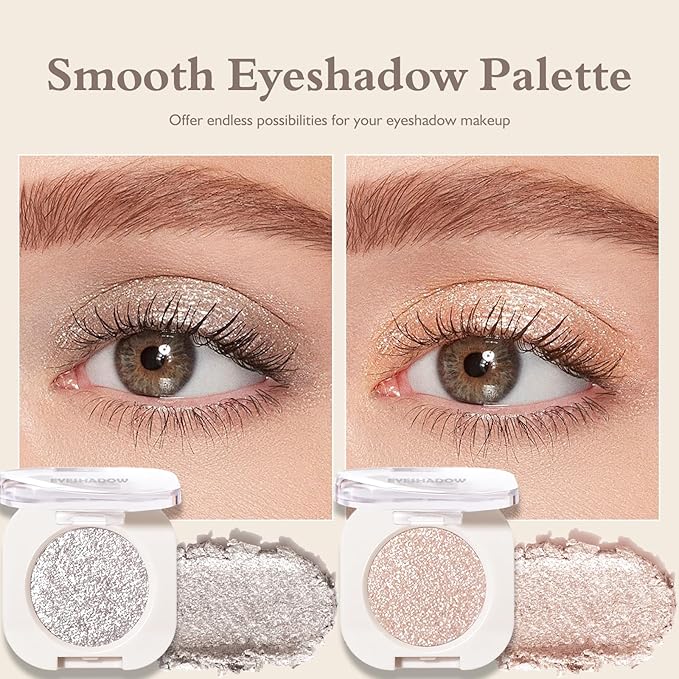 Shimmer Glitter Eyeshadow Palette 2 PCS, Pear White Silver Eye Shadow Palettes Sparkle Neutral Eyeshadow for Women, Smooth Powder Lightweight Blendable Compact Daily Eyes Makeup, Set B