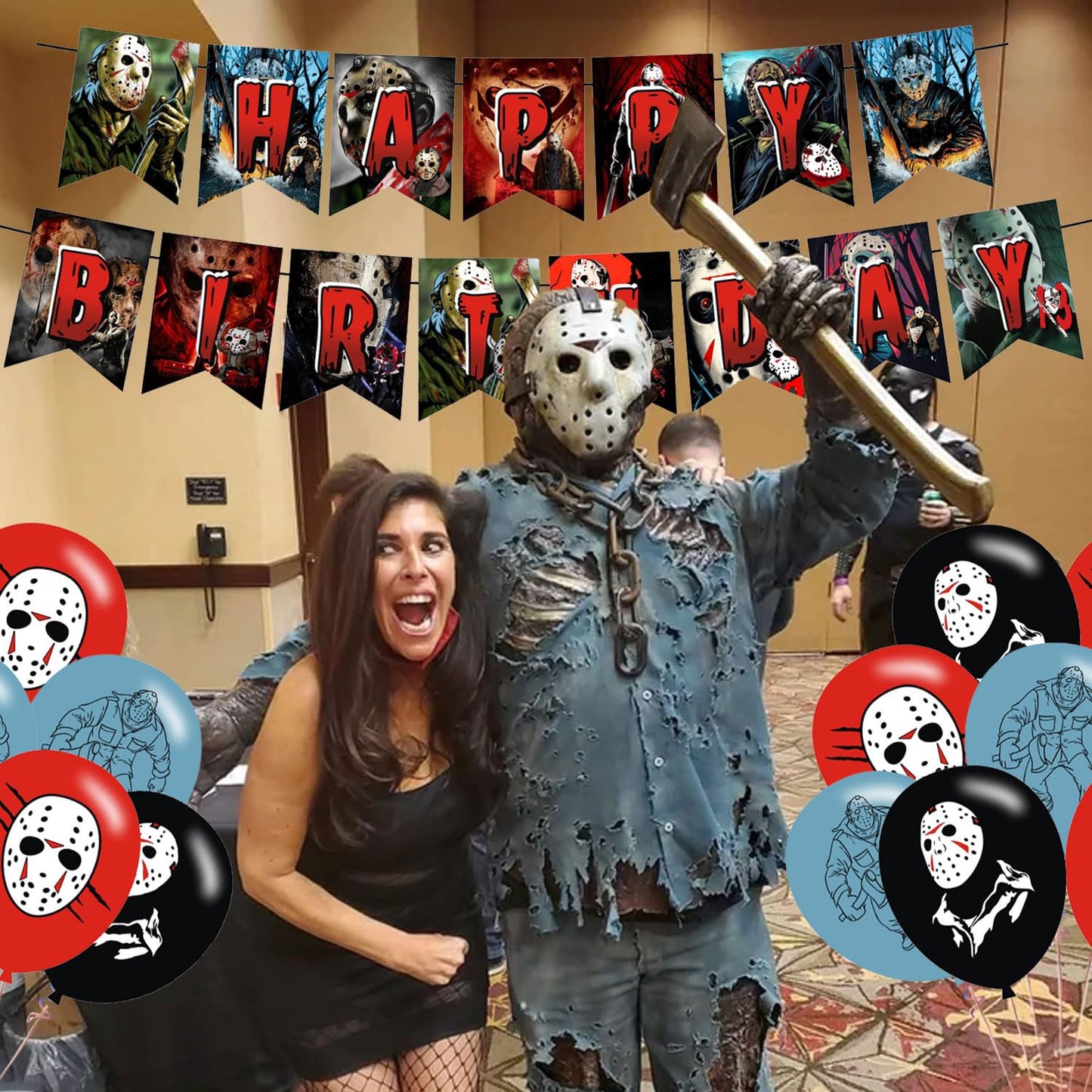 Friday The 13th Party Supplies,Horror Movie Jason Party Decorations Includes Banner, Cake Toppers, Balloon for Have a Killer Party Decorations