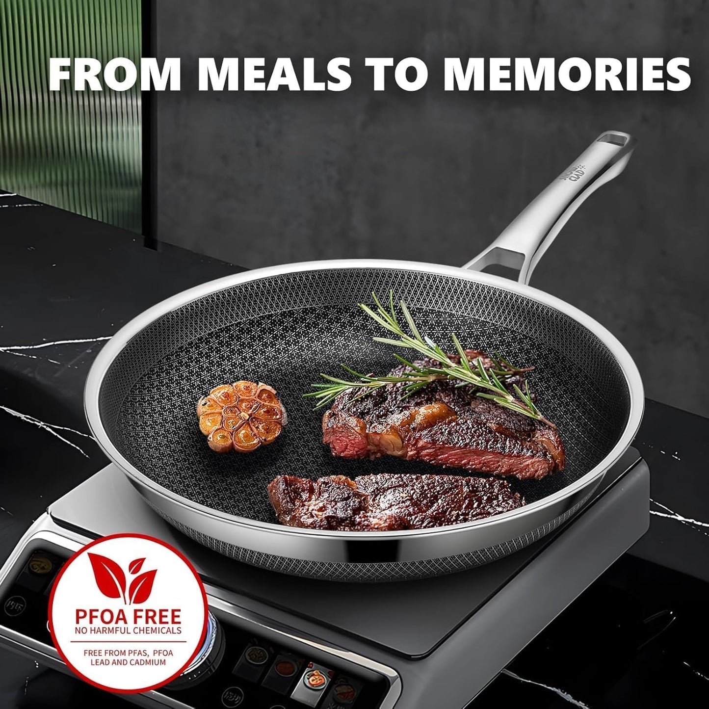 OATOFP Non Stick Frying Pans Set, Hybrid Skillet Set Nonstick (8+10+12inch), Pans for cooking, PFOA Free Stainless Steel Kitchen set, Dishwasher and Oven-Safe Cookware Sets
