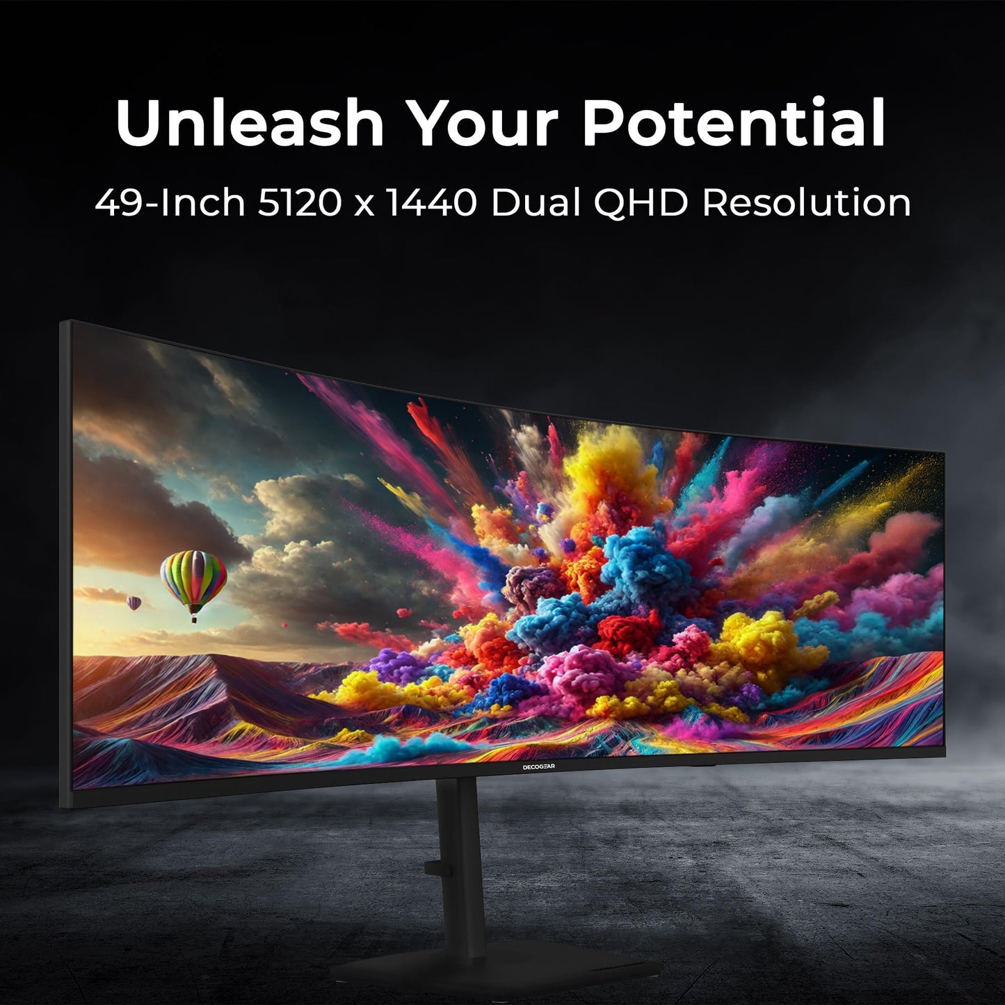 Deco Gear 49 Inch Curved Monitor, 5K2K Ultrawide WDQHD Screen 5120×1440, R1500, HDR400, 120Hz, 32:9 VA Panel, USB-C 65W PD, Adaptive Sync, PBP/PIP, KVM Switch, Built-in Speakers & Ergonomic Stand
