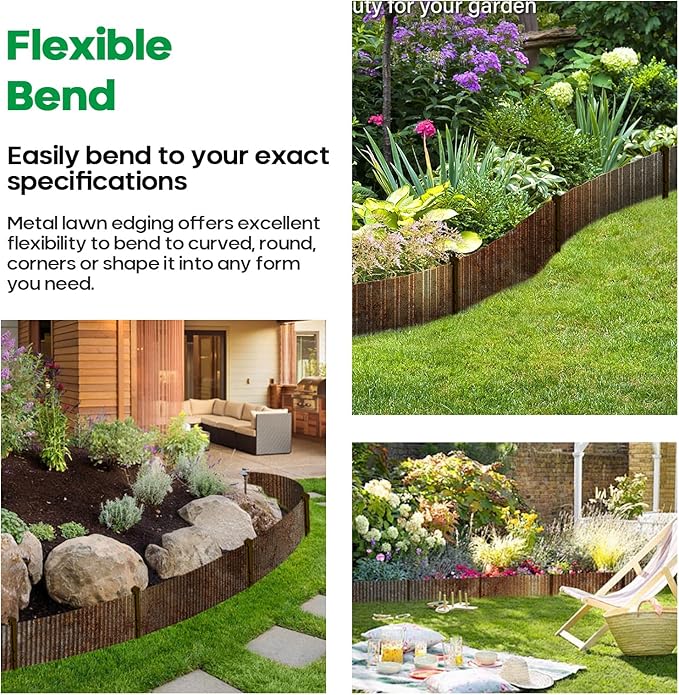 Camitlli Corrugated Metal Garden Edging,Sturdy Tall Landscape Edging Borders with 6pcs Anchor Stakes, Perfect DIY for Flower Beds, Lawn and Pathway,Tree Surrounds,Paver Edges (Pre-Rusted 8"×20FT)