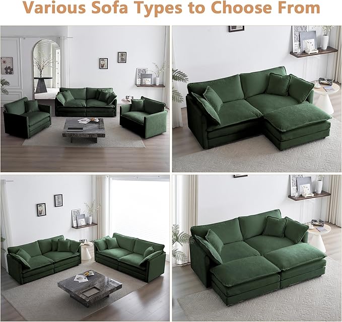 mikibama Luxury Loveseat Sofa Couch, 76" Modern Chenille Deep 2-Seat Cloud Couch with 2 Armrest Pillows & 2 Toss Pillows, Love Seat for Living Room Bedroom Office Apartment, Evergreen